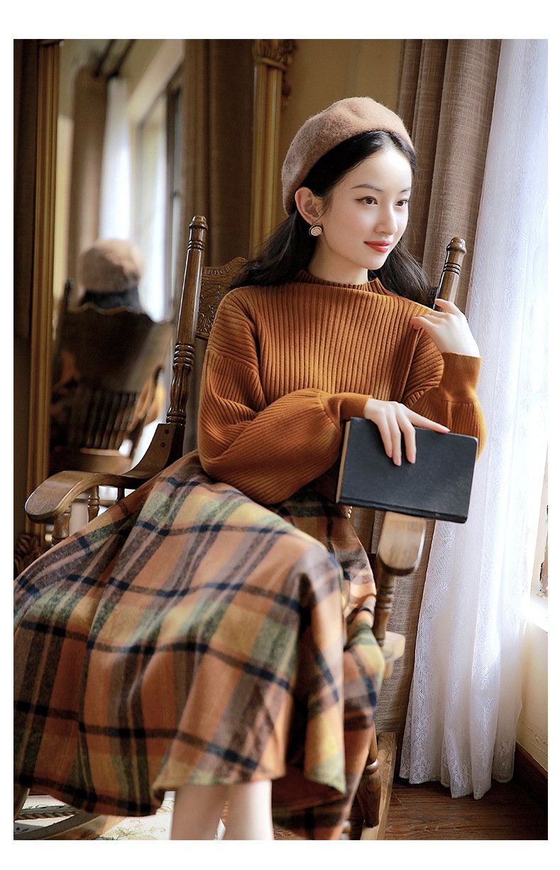 トップス TheThreeRobbers FRENCH WARMTH SWEATER Vintage Herben French Style Brown Sweater Top+skirt