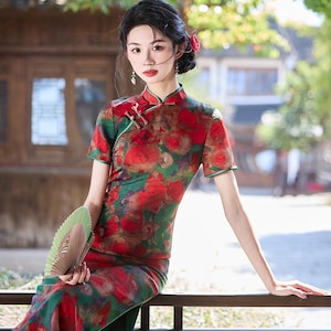 Doveyaf New Summer Chinese Sleeveless Woman Cheongsam Dress China Qipao Floral Pattern Lined Size S-3XL