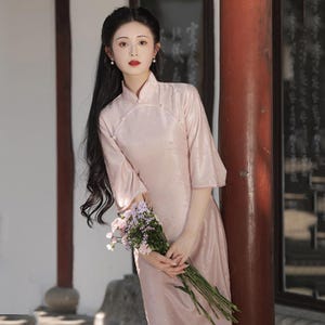 New Young Woman Modern Loose Qipao Dress, Gentle Pink Dress Art Revival Size S-3XL