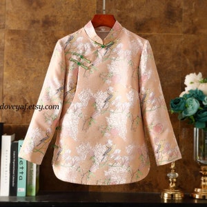 Premium Made Autumn Winter CNY China Cheongsam Top, Chinese Tang Woman Blouse, Tea Ceremony Floral, Color Pink