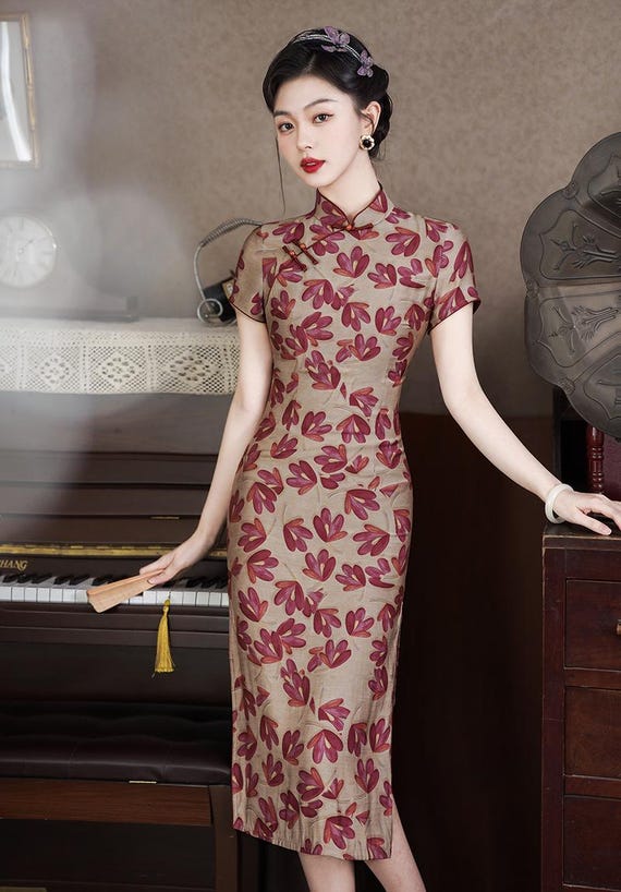 slim fit dress slacks Ankara Women's High-Low Dress with Chinese Neck - Elegant Pure Cotton