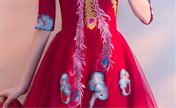 red dress embroidery design Red Front Embroidery Silk Dress Tatreez1