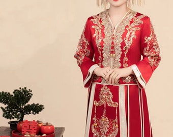 未開封SHISHIKUI boda / RED×WH Mサイズ即日発送可 Traditional Chinese Bridal Red Wedding Xiuhe Dress, Big