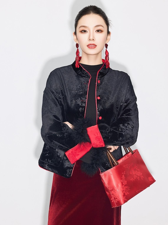 2026 CNY Chinese Style Loose Red Jacket Top, Reversible Black+red