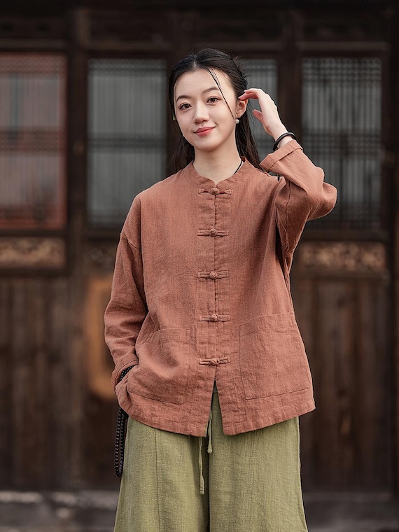 China Woman Autumn Spring Ramie Linen Jacket,liziqi Literary Loose