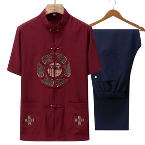 Traje Tang de mezcla de lino para hombre, Hanfu Taiji bordado, regalo para el padre imagen 10
