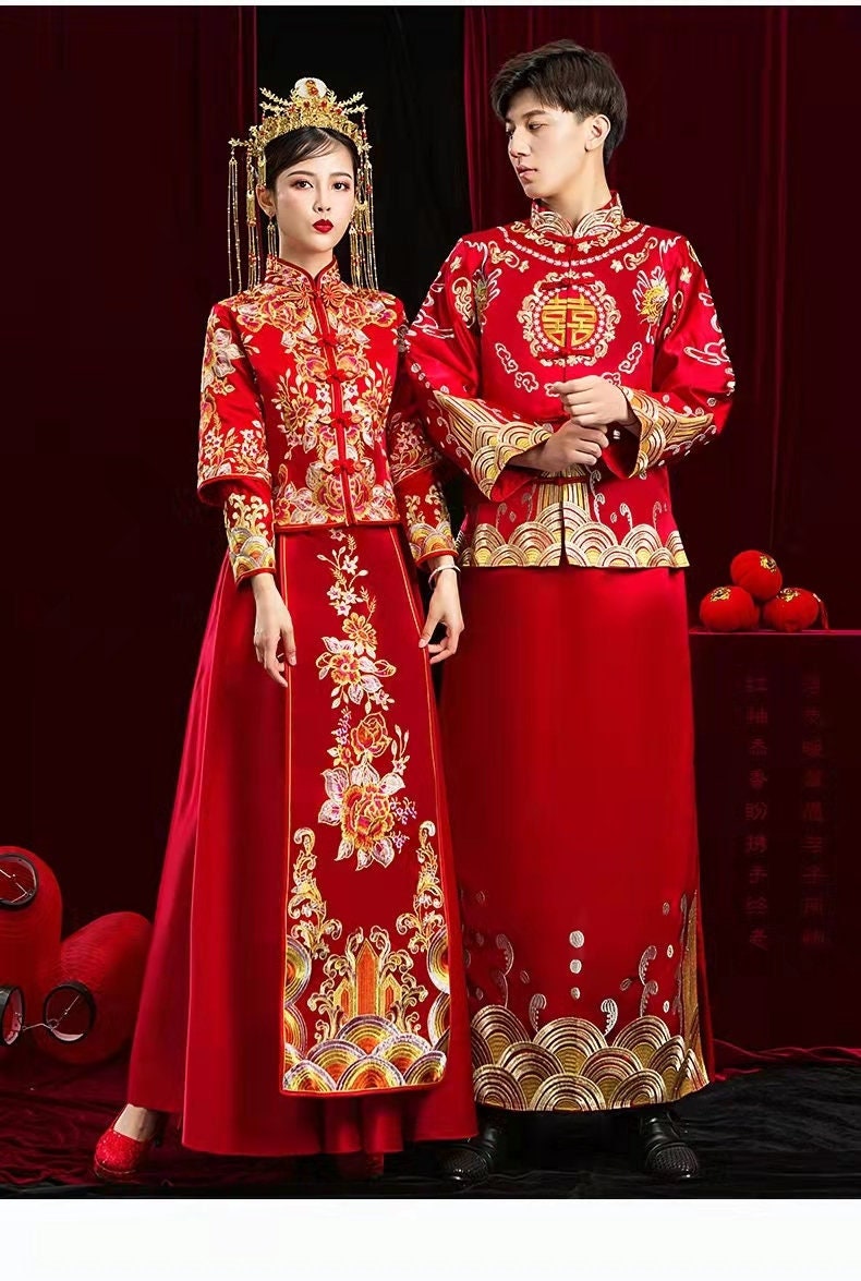Traditional Chinese Bridal Red Wedding Xiuhe Dress, Named