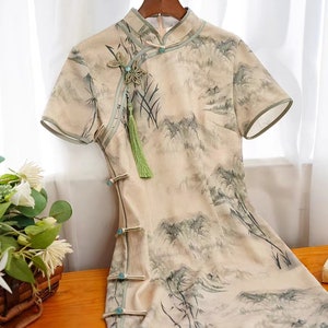 Nouvel été Chine Cheongsam femme, Qipao paysage imprimé Chine classique, S-3XL image 7