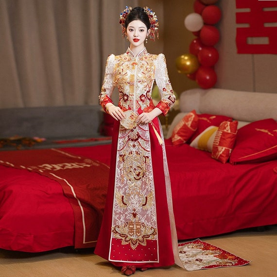 A line red wedding dress | Order cheap wedding dresses,DS4610 main image 1