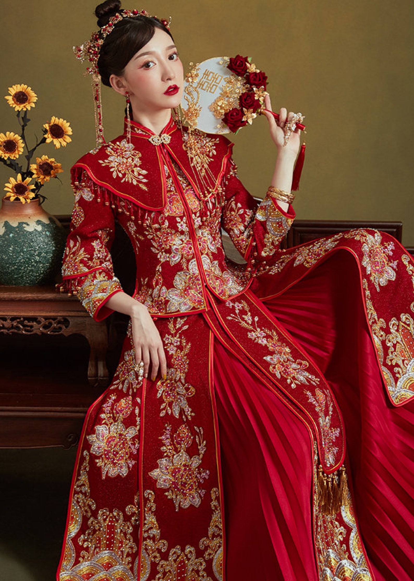Traditional Chinese Bridal Red Wedding Xiuhe Dress 红妍惜君 - Etsy New Zealand