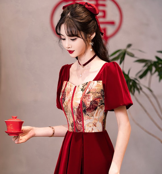 New Design Traditional Chinese Bridal Red Gown Dress, Wedding Qipao Gown,  Reception Suit,embroidery Mid-calf, Big Skirt for Maternity - Etsy