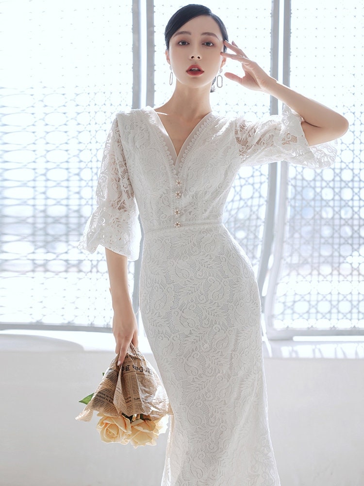2021 New Design Chinese Bridal Light Wedding Cheongsam White | Etsy UK