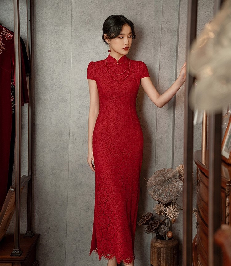 fitted lace wedding dress Modern Red Chinese Wedding Dress