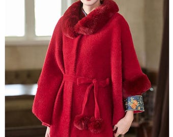 CNY Christmas Chinese Qipao Cape, Elegant Cheongsam Cloak, Bridal