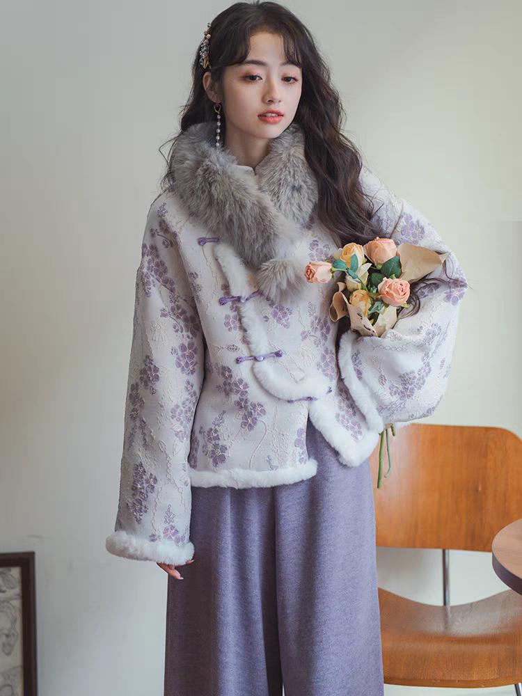 2026 China Thick Jacket Coat+wide Purple Pants, Christmas Spring