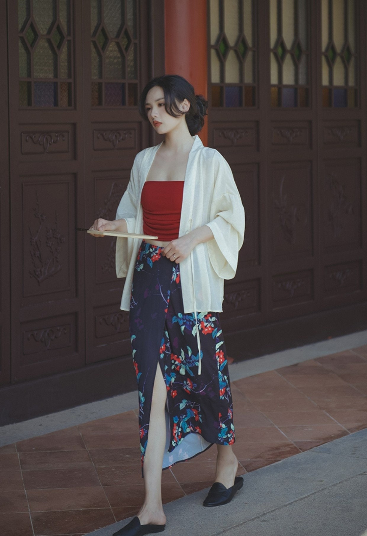 Maxi kimono rok Kleding Dameskleding Rokken wit grijs en rood 