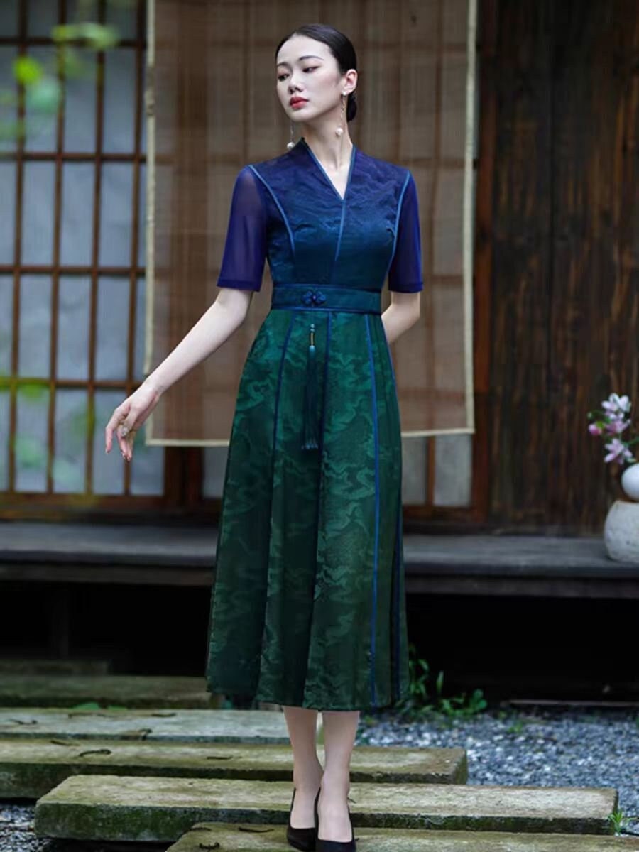モダンチャイナチャイナドレス、アオザイAラインスカート