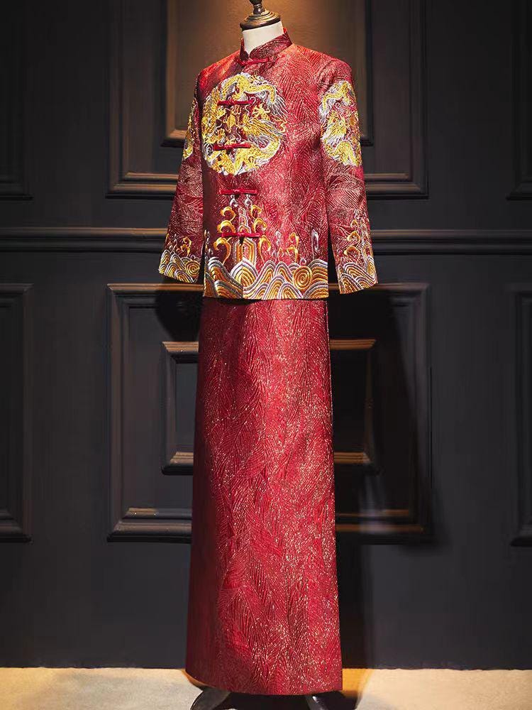 Traditional Chinese Bridal/groom Red Wedding Xiuhe Dress