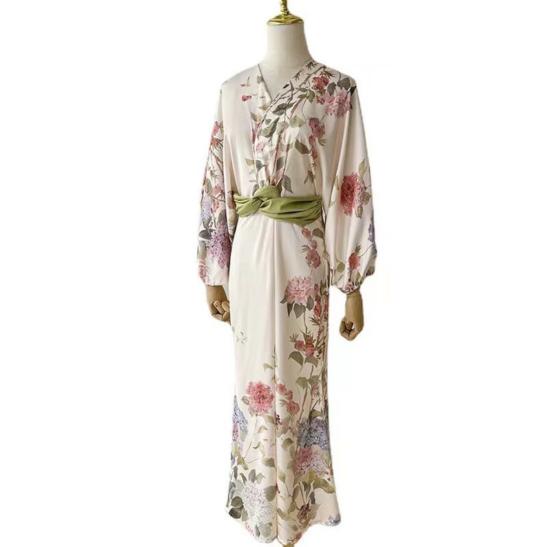 Unique Bridal,Bridesmaid PJ Lingerie Wedding Morning Gown Dress, Wedding Night Set, Hanfu Style, Printed Penoy Bath Suit, Lady Pajamas image 5