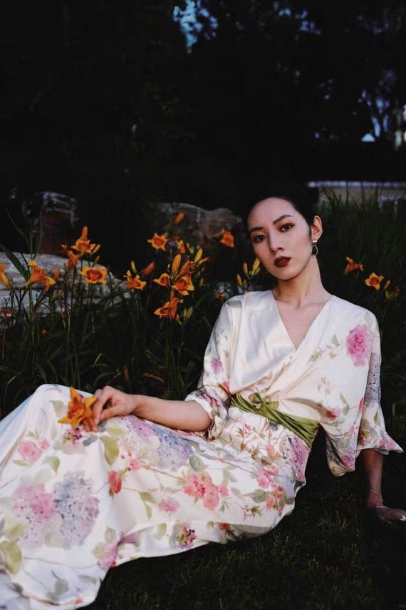 Unique Bridal,Bridesmaid PJ Lingerie Wedding Morning Gown Dress, Wedding Night Set, Hanfu Style, Printed Penoy Bath Suit, Lady Pajamas