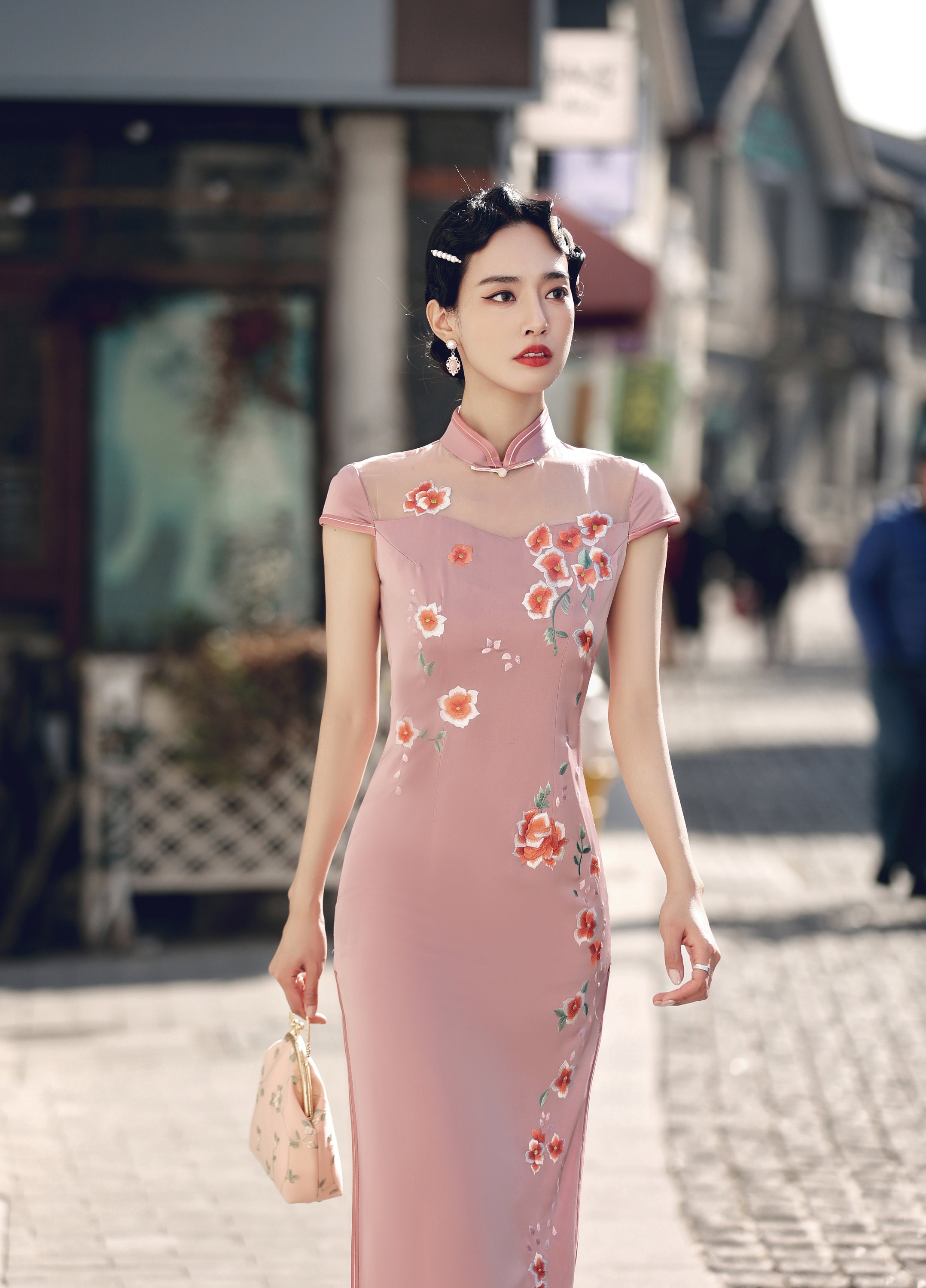 Vintage China Cheongsam Classic Embroidery Flower Pink - Etsy