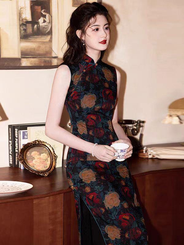 Vintage Chinese Cheongsam Qipao Jurk - Geborduurd Korte Mouw Lange Dames Jurk, Traditioneel En Feestelijk