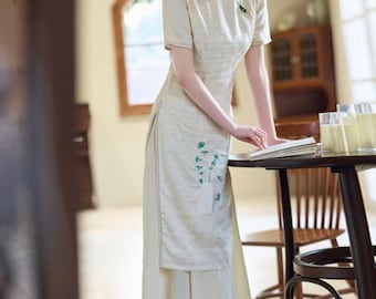 Doveyaf New Aodai Qipao Dress with A-line Skirt, Tea Ceremony Prom dress, Embroidery S-3XL