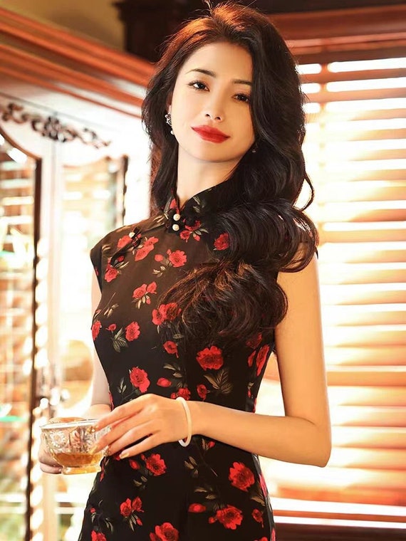 chinese dress for women Style Vintage Bamboo Leaf and Flower Printed Cheongsam f Old Shanghai Chinese Dresses Long