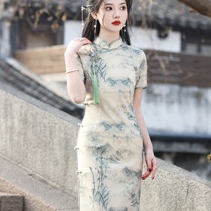 Nouvel été Chine Cheongsam femme, Qipao paysage imprimé Chine classique, S-3XL image 9