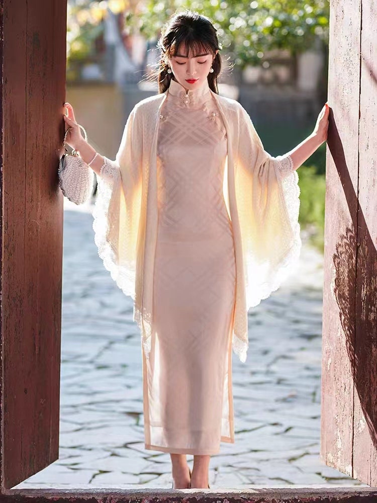 Vintage Chinese Cheongsam Cape, Woman Autumn Cloak to Match Qipao