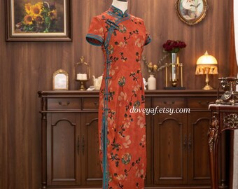 New Design Christmas/ CNY Spring Qipao Dress, China Orangred Cheongsam,  Vintage Elegant Tea Ceremony, Size M-4XL - Etsy