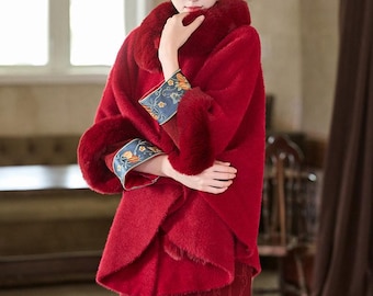 CNY Christmas Chinese Qipao Cape, Elegant Cheongsam Cloak, Bridal