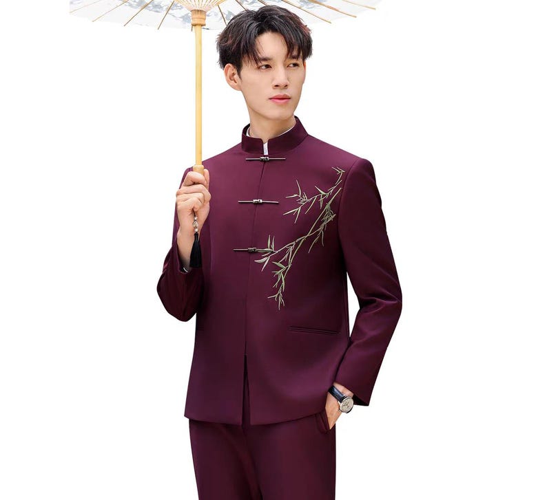 Chinese Groom Xiuhe Suit, Heavy Embroidery Wedding Outfit, Man Zhongshan Suit Black Design F-Purple Suit
