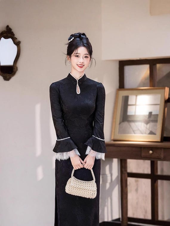 CNY Black Qipao Dress, Winter Cheongsam,tang Costume S-3XL - Etsy CNY Black Qipao Dress, Winter Cheongsam,tang Costume S-3XL - Etsy
