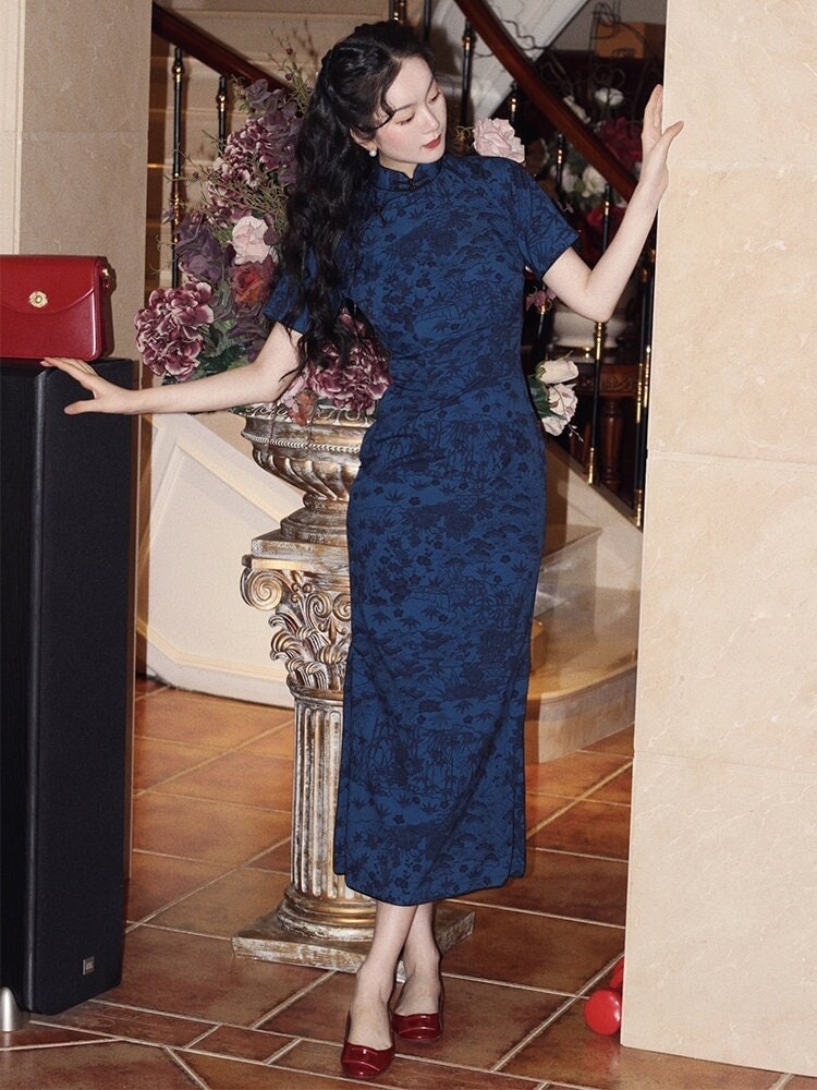 navy blue chinese dress Amazon.com: Women's Sexy Slim Satin Cheongsam Dress (Color : Navy Blue B, Size : 4XL) : Clothing, Shoes & Jewelry