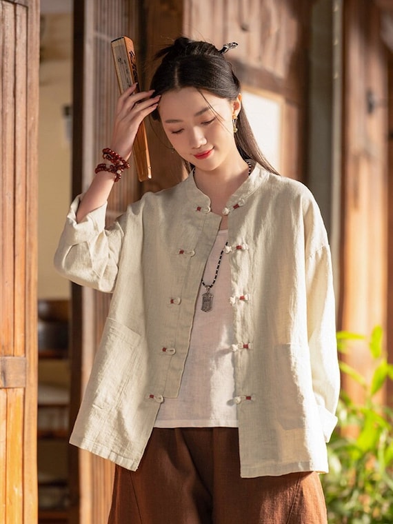 Bamboo Ramie Jacket, Mandarin Collar Shirt, Liziqi Style, Linen