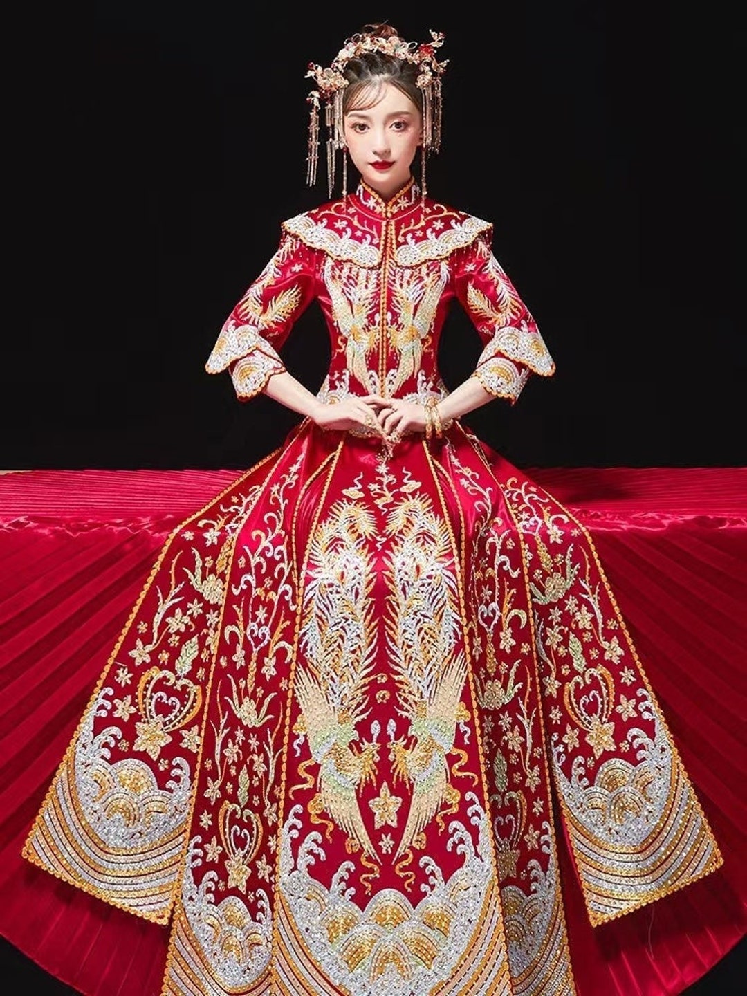New High Quality Cut Traditional Chinese Bridal Red Wedding Xiuhe Dress ...