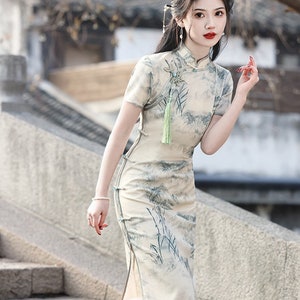 Nouvel été Chine Cheongsam femme, Qipao paysage imprimé Chine classique, S-3XL image 3