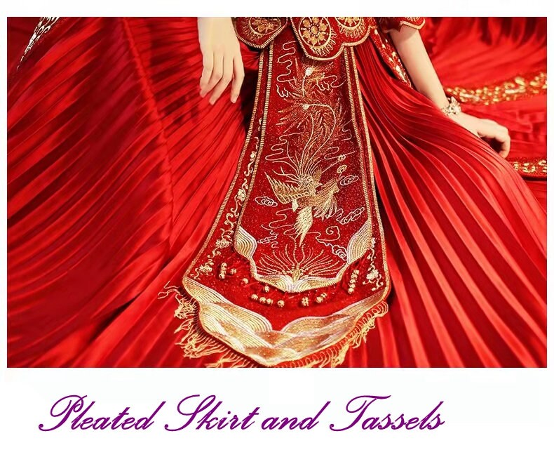 THE SHISHIKUI boda / thin RED×WH Traditional Chinese Bridal Red Wedding Xiuhe Dress, Big