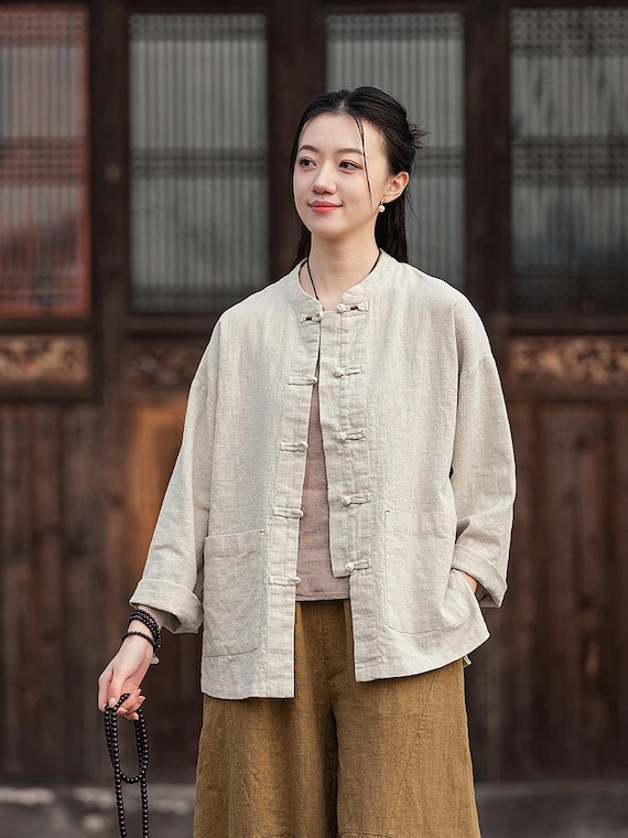 China Woman Autumn Spring Ramie Linen Jacket,liziqi Literary Loose