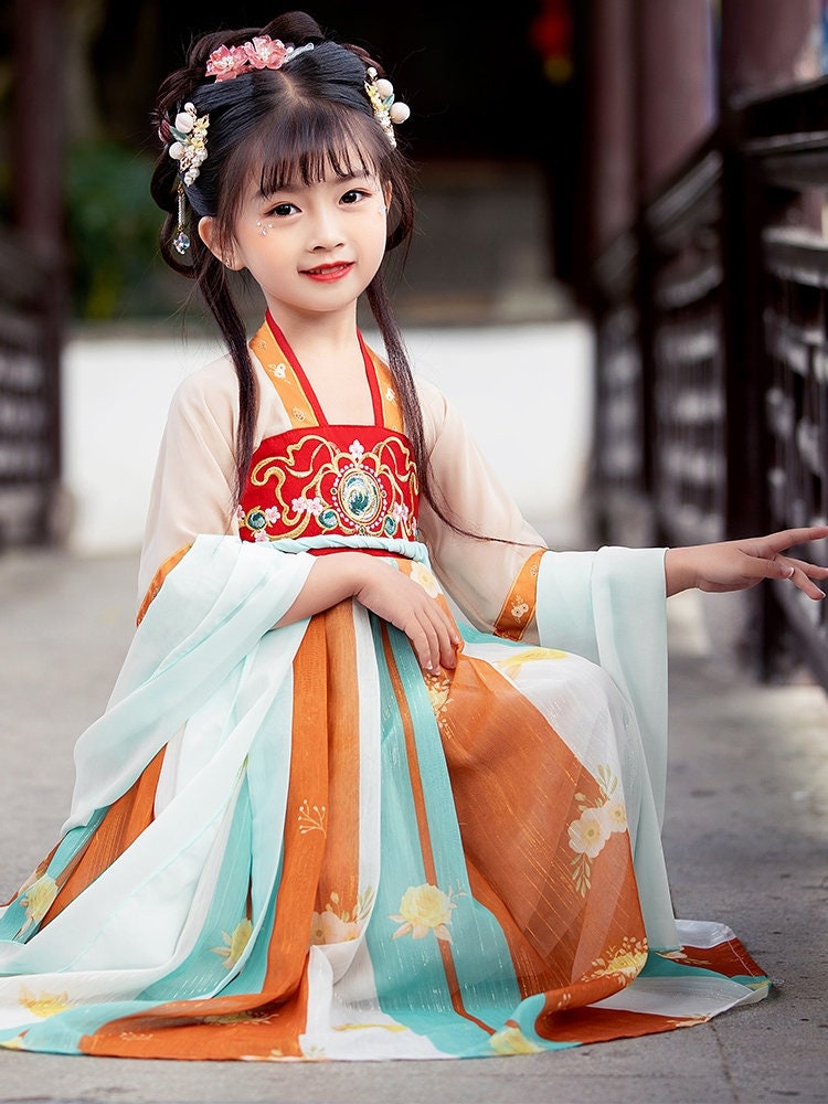 3～16歳の女の子向け中国漢服ドレス、長袖チャンドレス、ベビー/キッズ