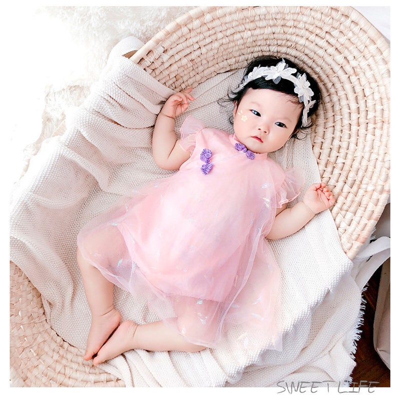 Oriental Crane - Cheongsam Style Baby Onesies for Girls