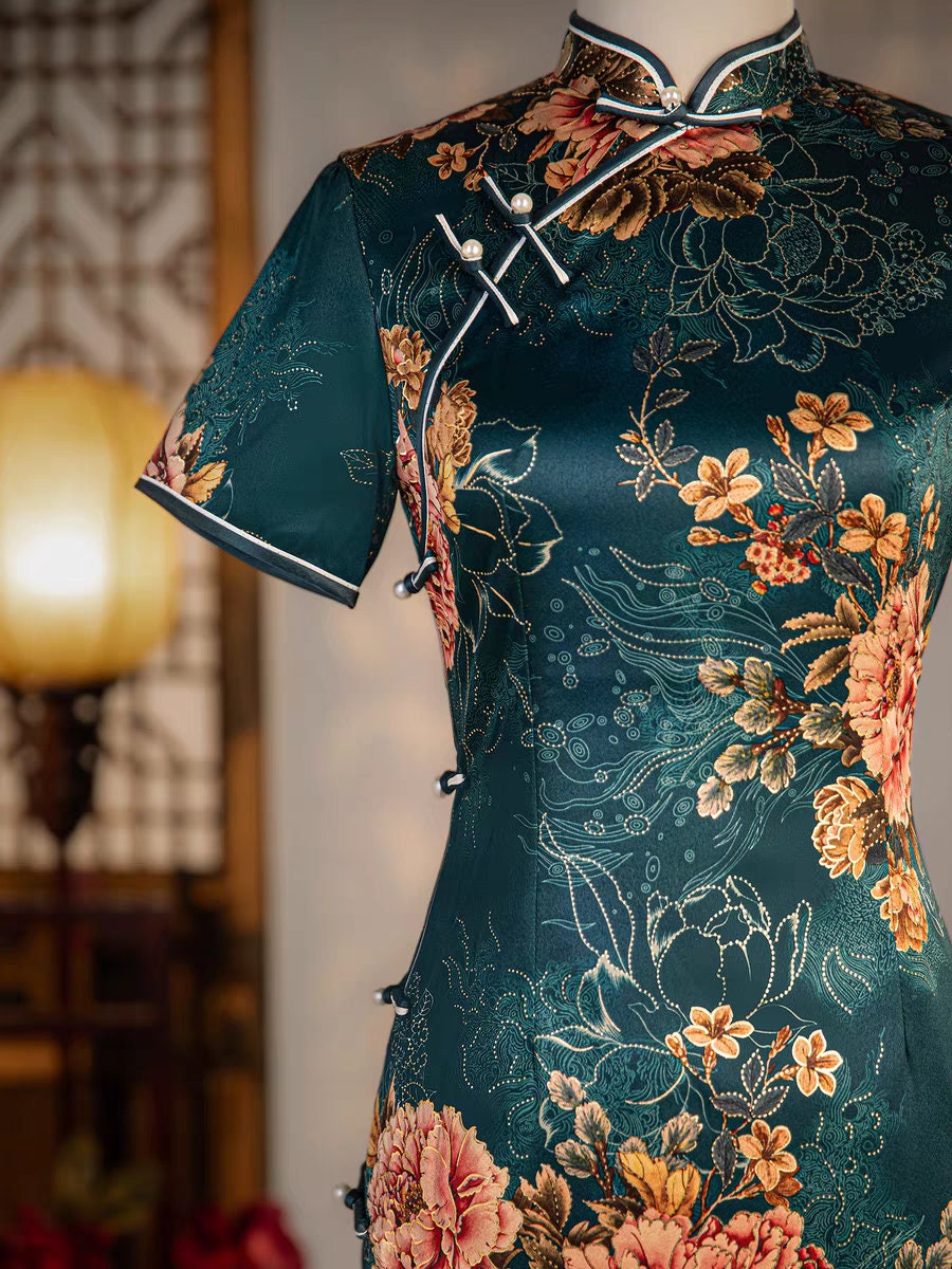 mandalay embroidered cheongsam dress Boho Wedding Dress Flowers Embroidery Lace Bridal Gown – Tulle Lux Bridal  Company main image 0
