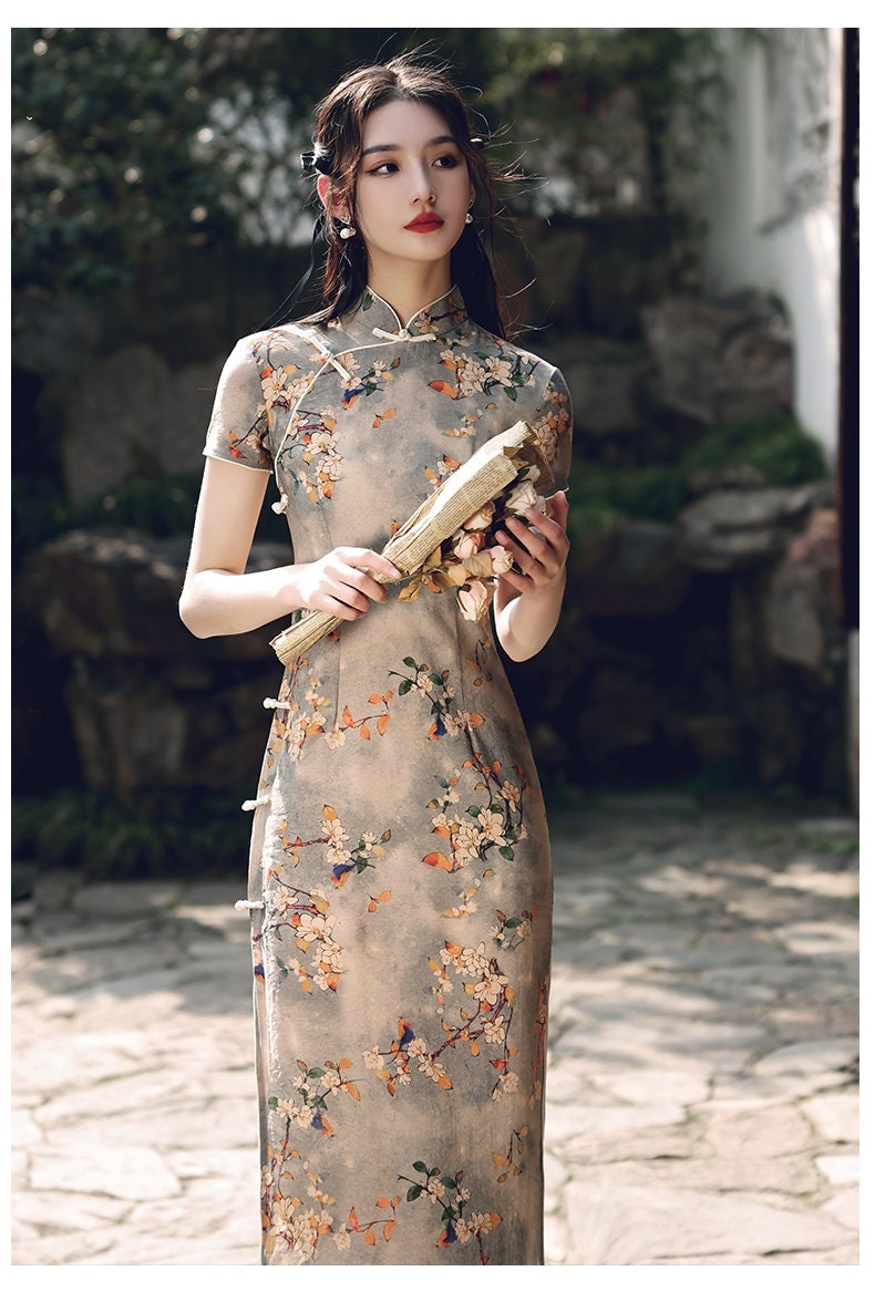 Traditional Chinese Cheongsam Dress China Qipao Painted 寒梅 - Etsy UK