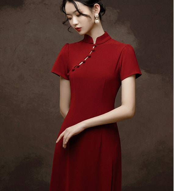 Free Custom Size China Red Wedding Cheongsam, Chinese Bridal Qipao Dress,wedding  Toast Suit, Above Knee Wine Red Evening, Graduation Dress - Etsy Israel