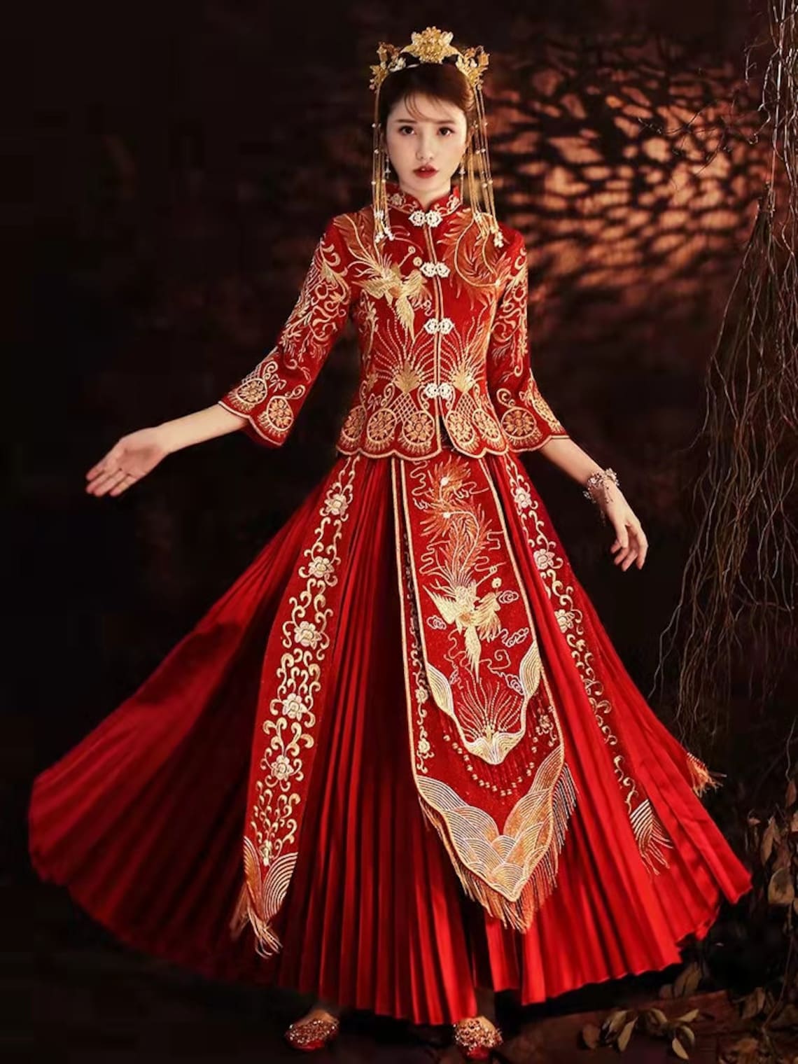 Traditional Chinese Bridal Red Wedding Xiuhe Dress Big Sizes image 6