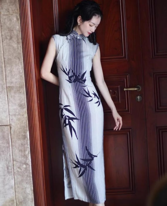 knee length dresses for ladies Linen Dress, Long Sleeve Dress, Cheongsam Dress, Chinese Vintage Dress, Asian Style Lace Dress, Modern Cheongsam, Qipao Dress(Q1058L) S(US 6) / Dark