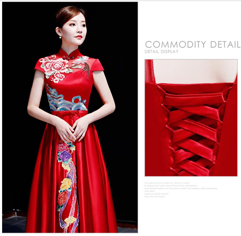 Vintage China Cheongsam in Red, Classical Embroidery Pattern Full ...