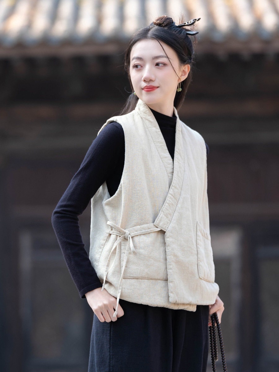 High Class CNY Spring Cotton Linen Tang Dynasty Vest Jacket