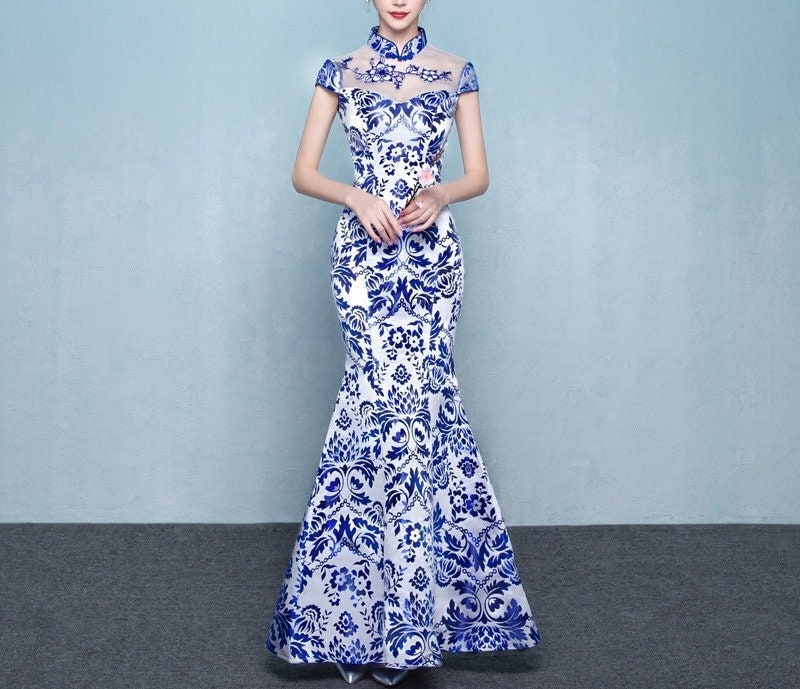 Blue Porcelain Print Dress - Etsy Australia